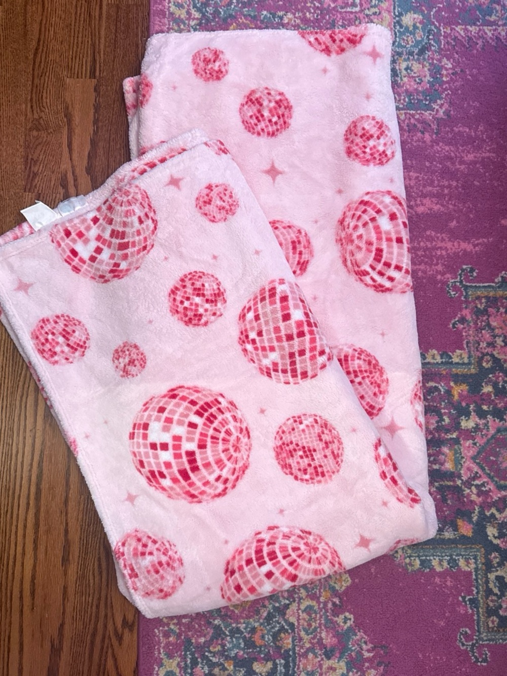 Marshalls Pink Plush Blanket with Dark Pink Disco Ball Pattern